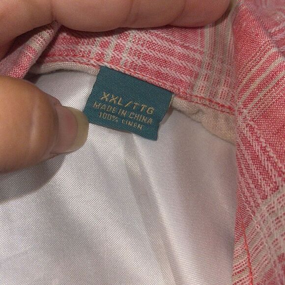 Tommy Bahama Mens Linen Button‎ Down Shirt Sleeve Shirt Pink Plaid XXL Vintage - Picture 8 of 9